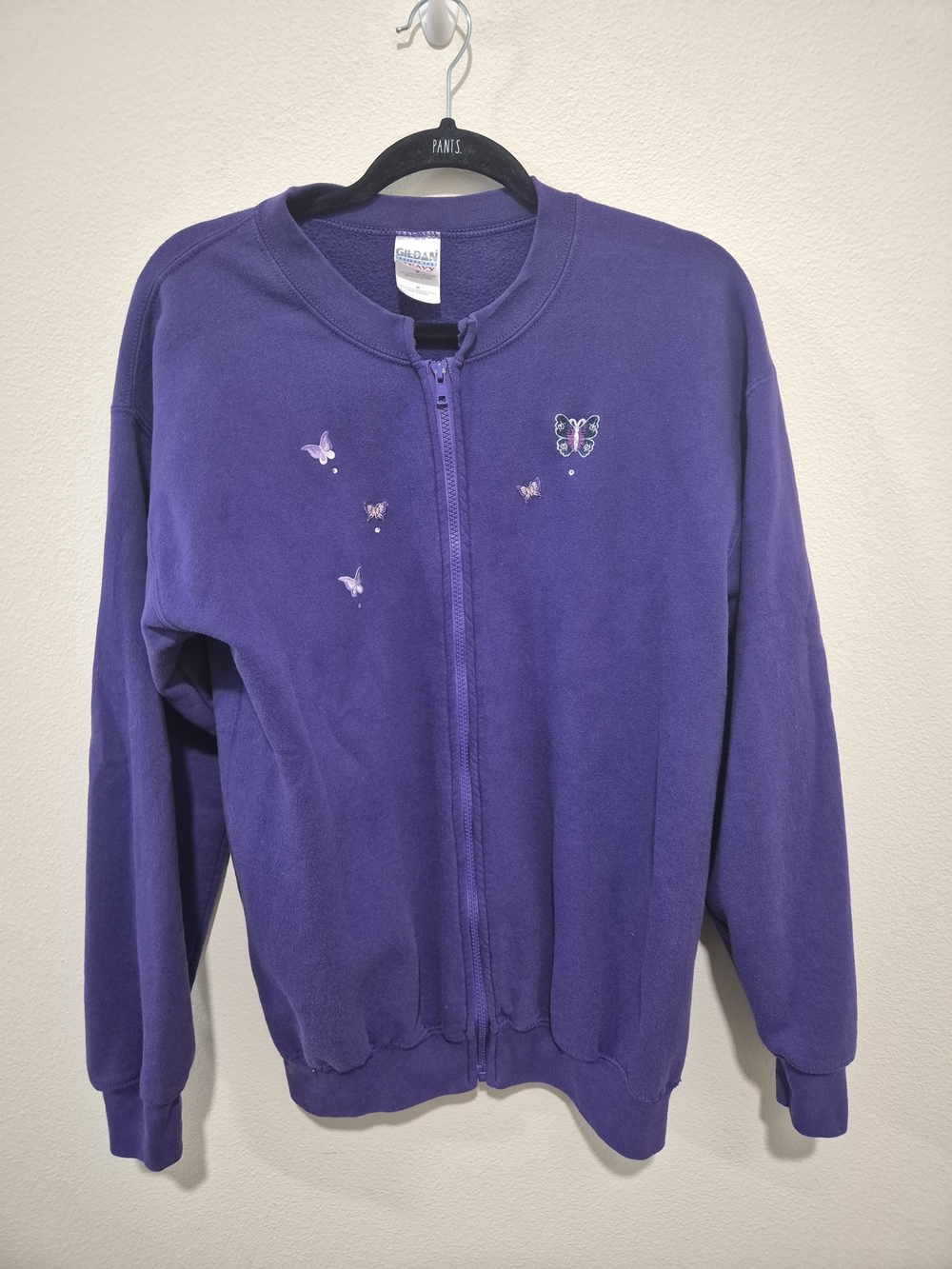 Gildan Purple Full Zip Jacket Grannycore Butterfly Embroidery Size Medium M